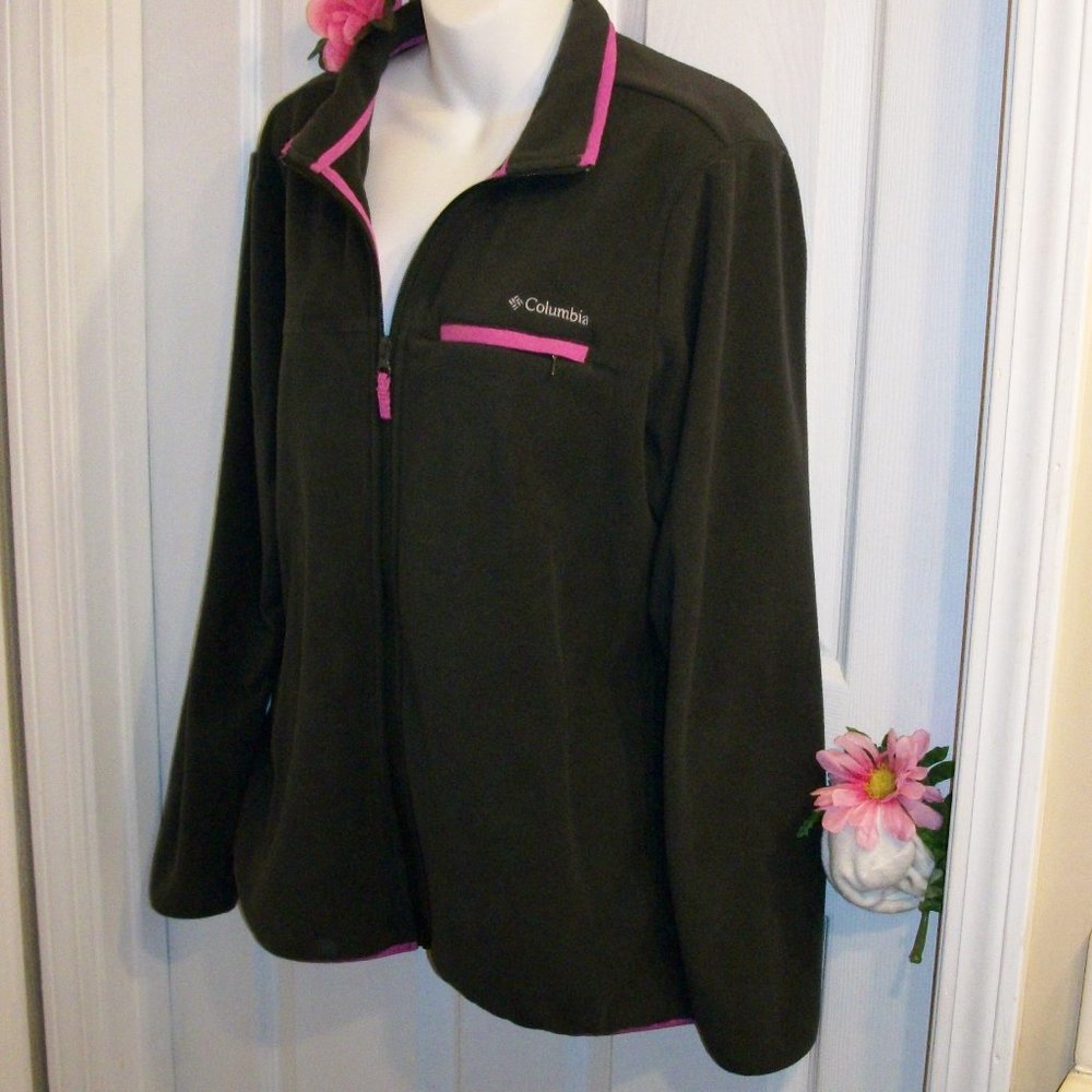 SOLD! COLUMBIA XL Gray Fleece Zip Jacket Pink Trim - Picture 3 of 6